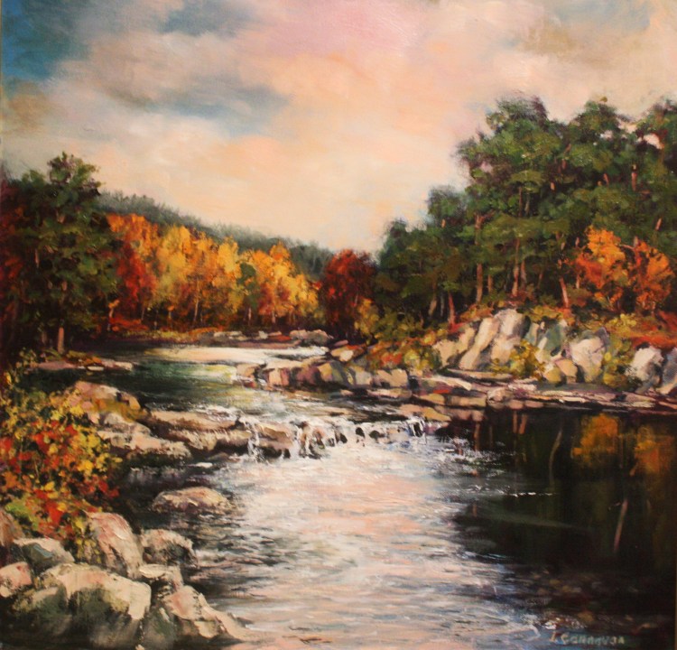 Autumn scene in Glen Affric. Oil on canvas 40" x "40.